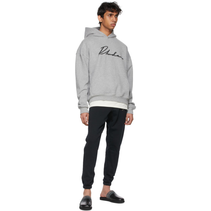 Rhude Cursive Rhude SSENSE Exclusive Grey Logo Cursive Hoodie Rhude