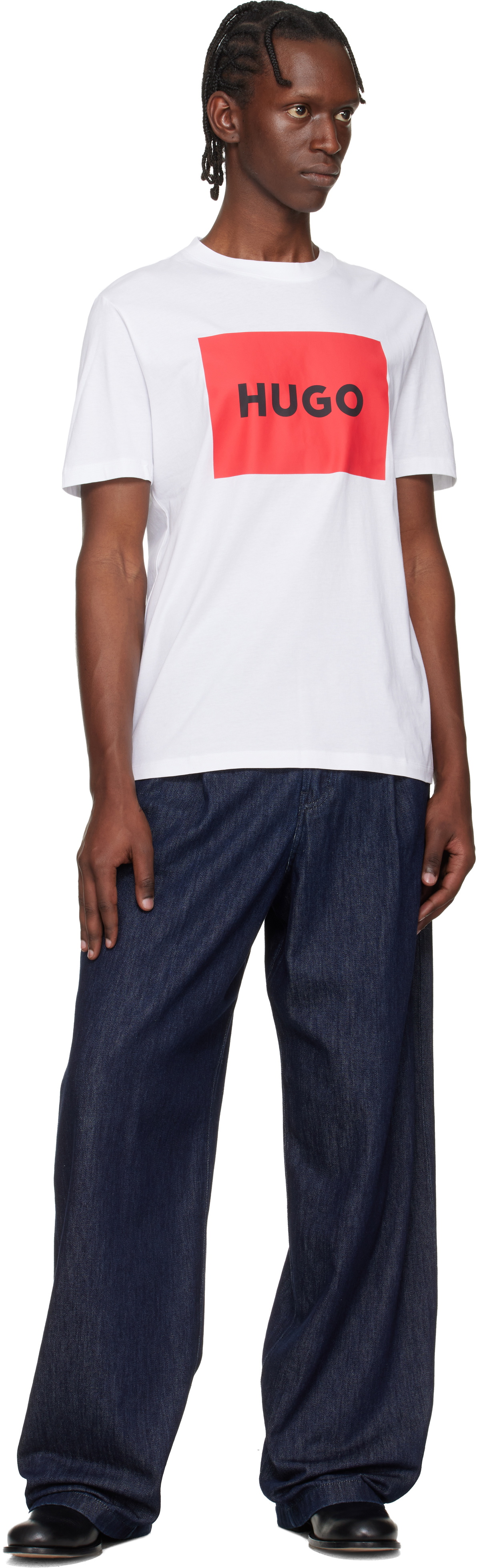 Hugo White Regular-Fit Logo-Print T-shirt