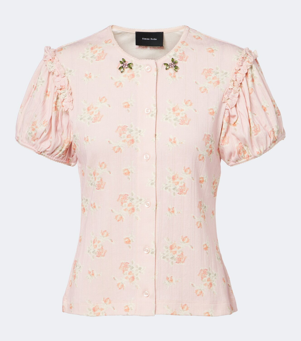 Simone Rocha Crystal-embellished floral cotton cardigan