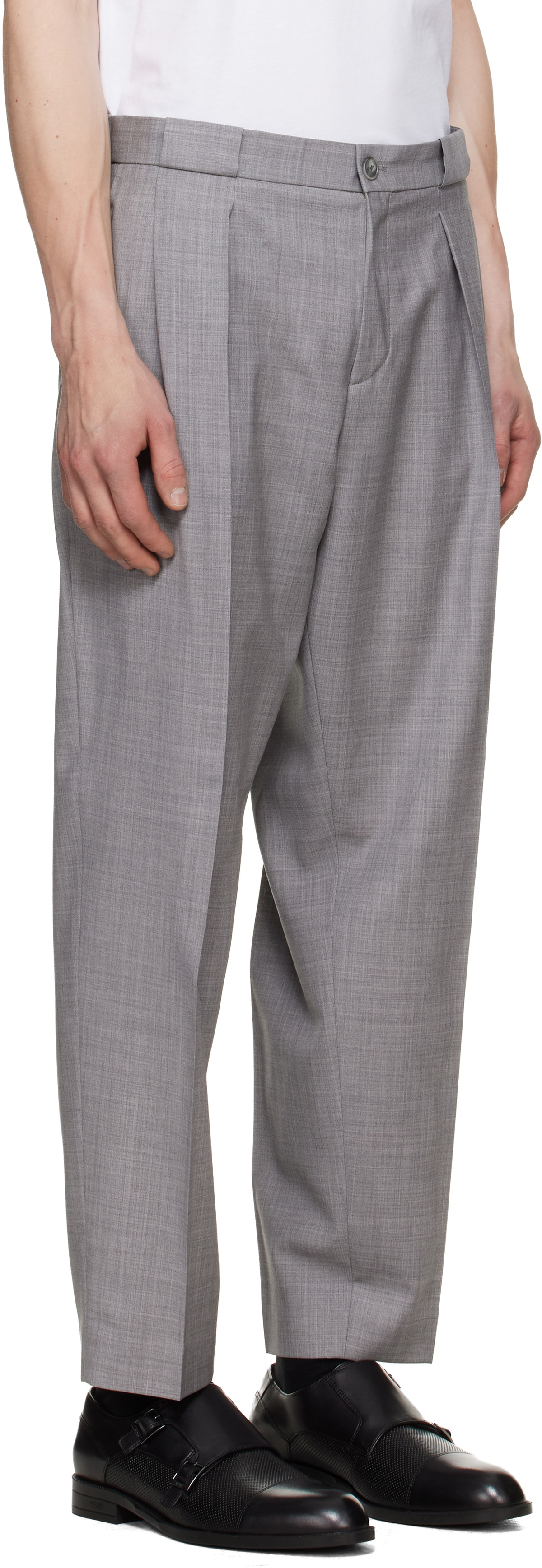 BOSS Gray Pleated Trousers