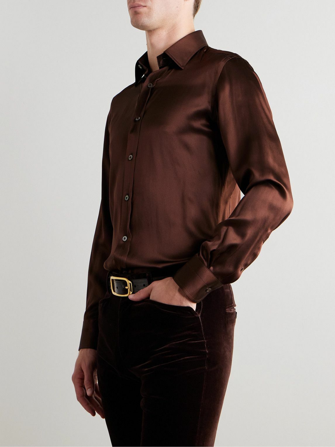 slim fit dress slacks Men's Slim Fit Solid Color Dress Shirt (Beige), Beige / X-Large/17-17.5 Neck/36-37 Sleeve main image 1