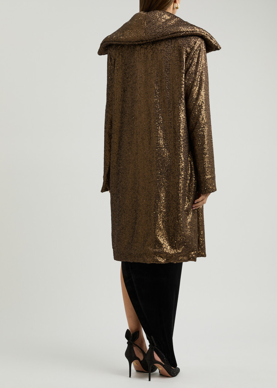 Norma Kamali Sequin-embellished Stretch-tulle Coat Bronze