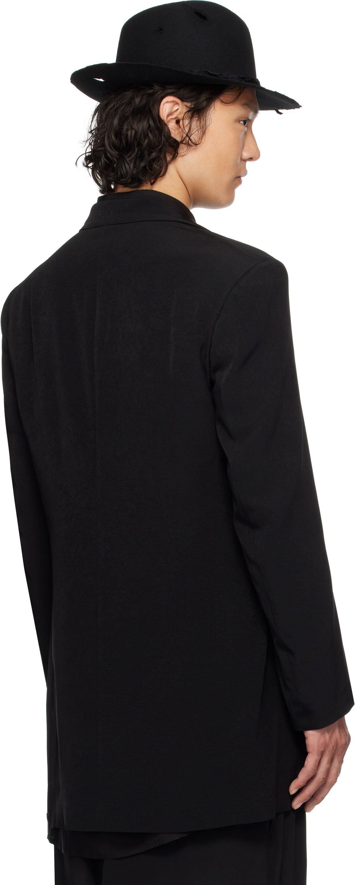YOHJI YAMAMOTO Black TA Tuxedo Left Seam Zipper Blazer Yohji Yamamoto