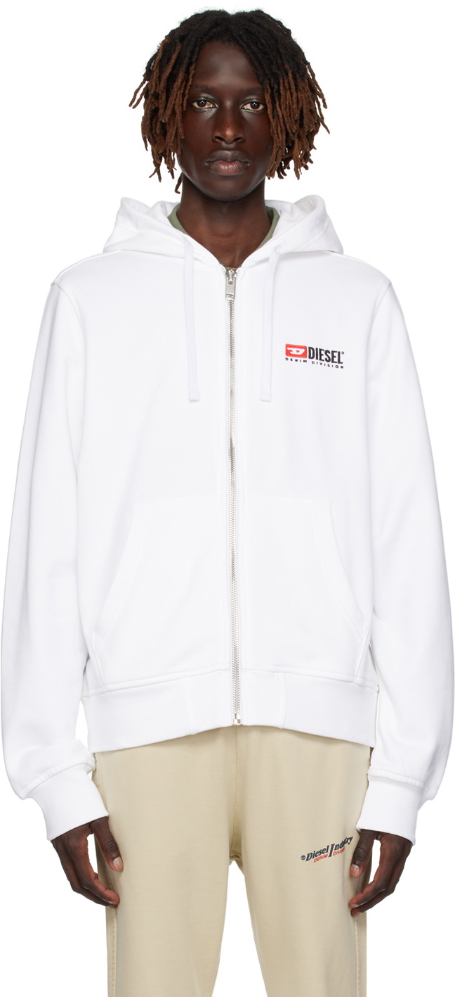 Diesel White S-Ginn-Hood-Zip-Div Hoodie Diesel