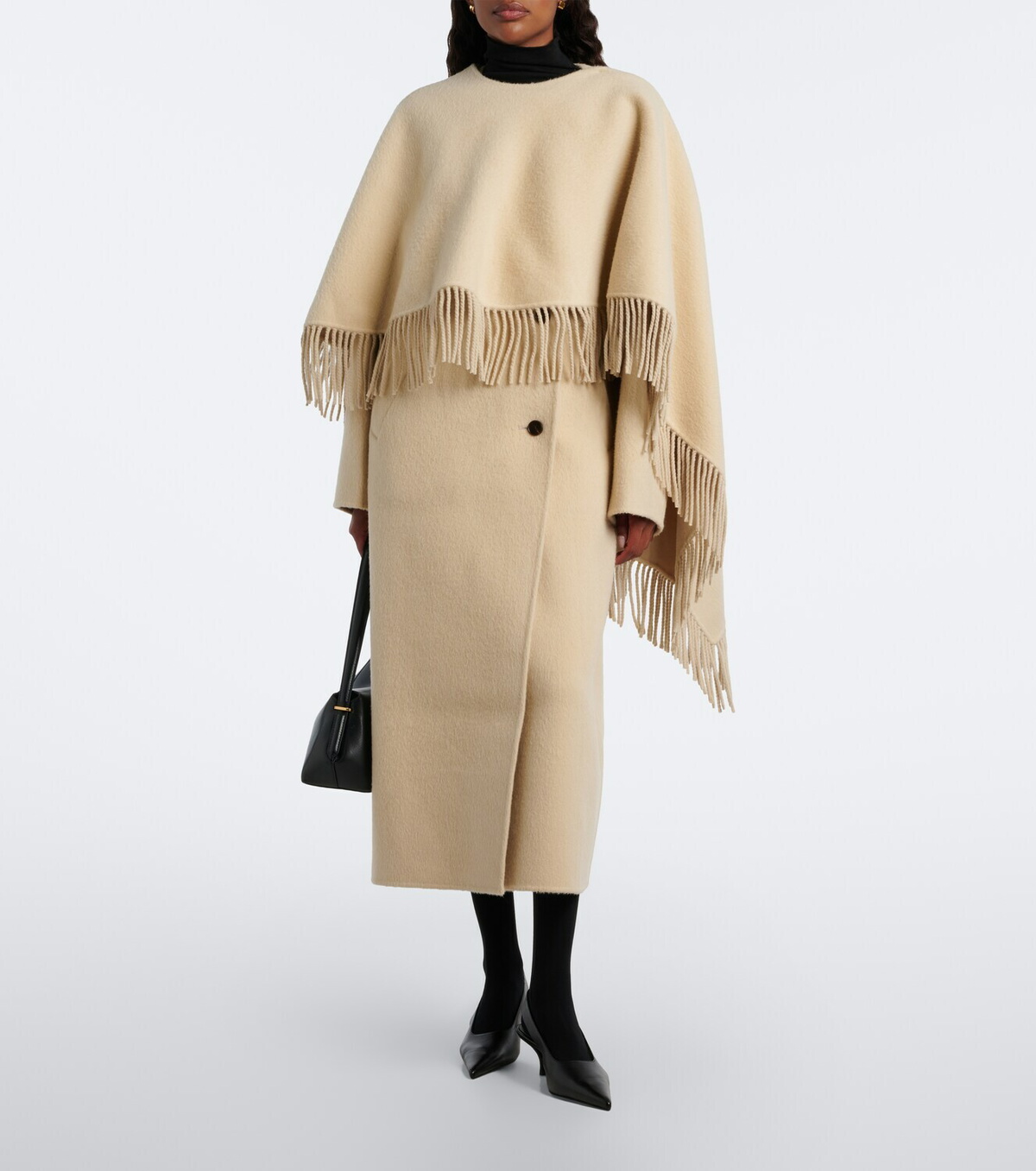 Róhe Fringed caped alpaca and wool coat