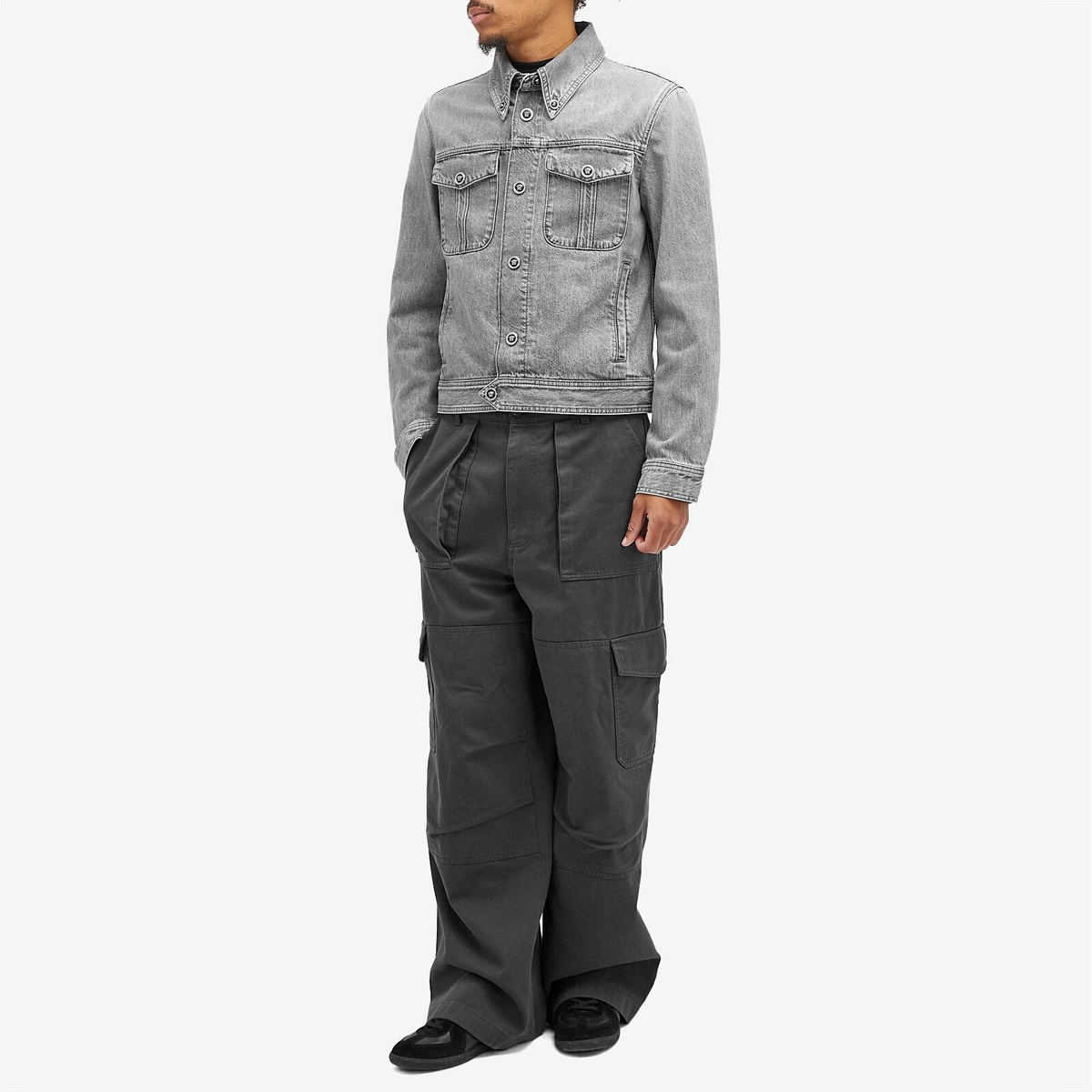 Versace Men's Stone Wash Denim Jacket in Mid Grey