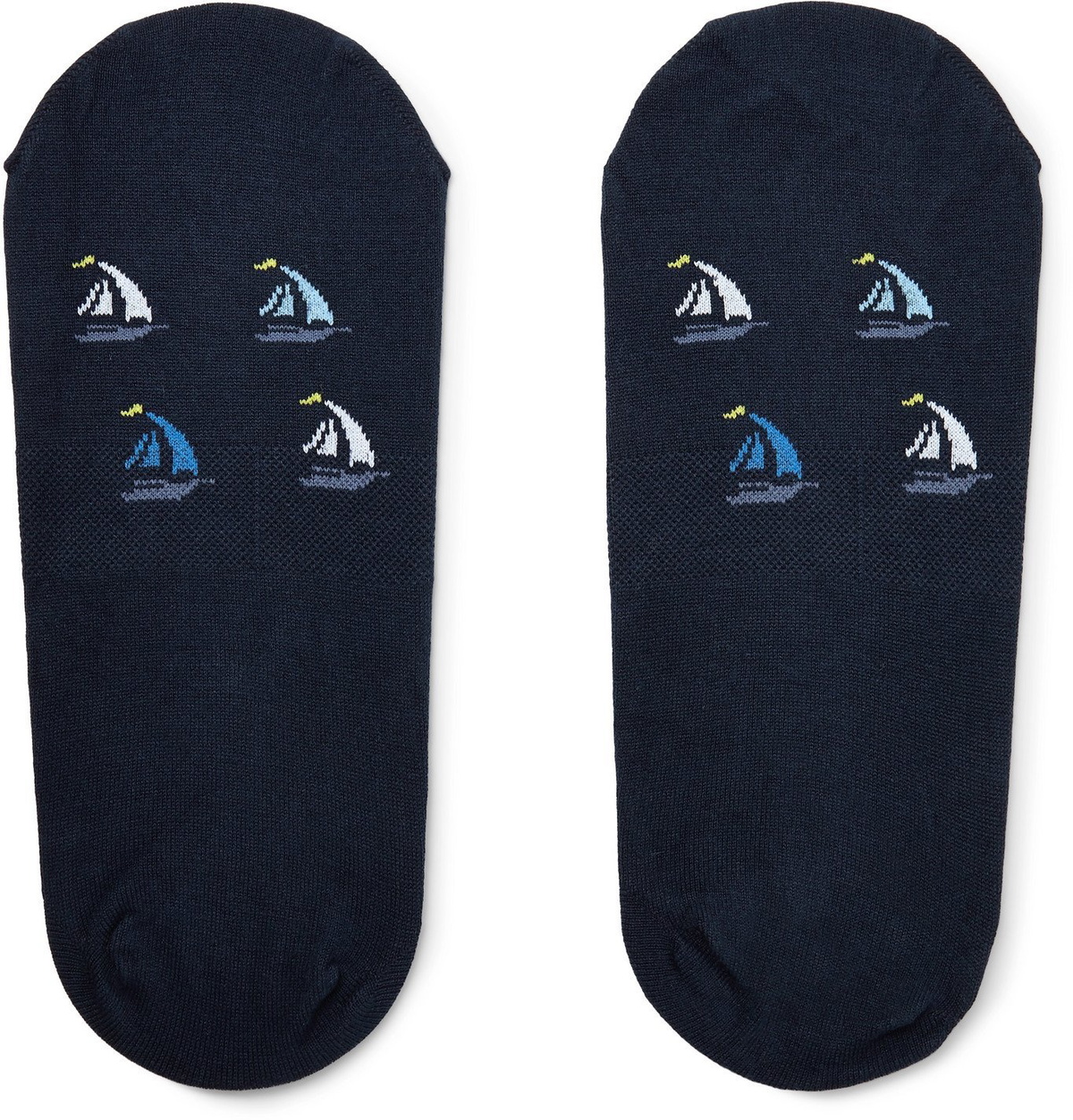 Marcoliani - Invisible Touch Intarsia Cotton-Blend No-Show Socks - Blue