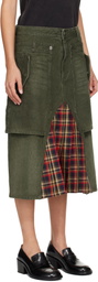 Andersson Bell Khaki Raptor Layered Pleats Denim Midi Skirt