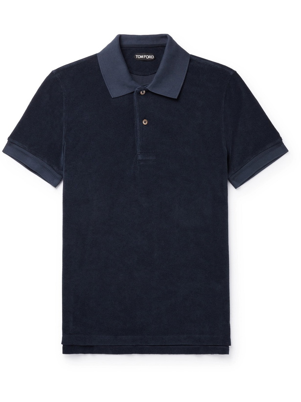 Photo: TOM FORD - Cotton-Blend Terry Polo Shirt - Blue - IT 46