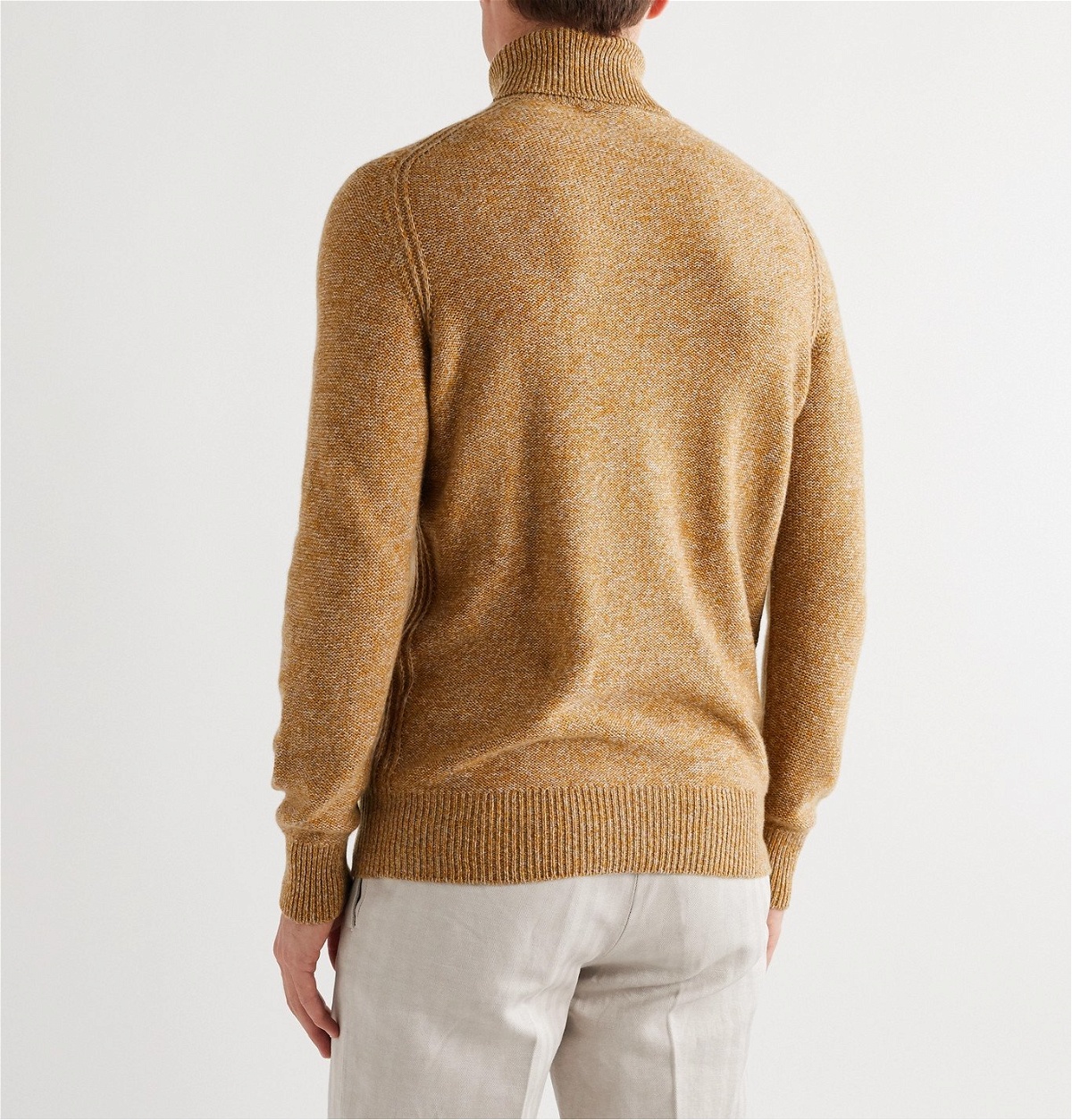 Loro Piana - Cable-Knit Mélange Baby Cashmere Rollneck Sweater - Yellow ...