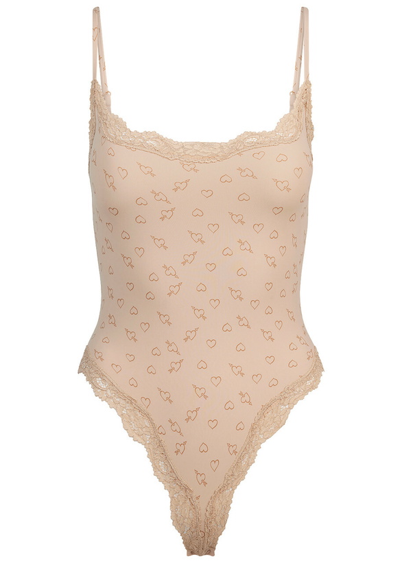 Photo: Skims Printed Lace-trim Stretch-jersey Bodysuit Multicoloured
