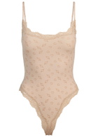 Skims Printed Lace-trim Stretch-jersey Bodysuit Multicoloured