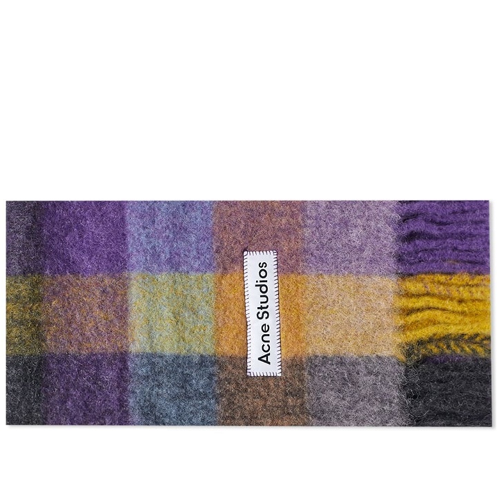Photo: Acne Studios Men's Vally Check Scarf in Anthracite/Yellow/Purple