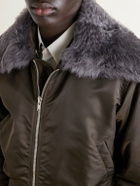Bottega Veneta - Padded Plush-Trimmed Satin Bomber Jacket - Brown