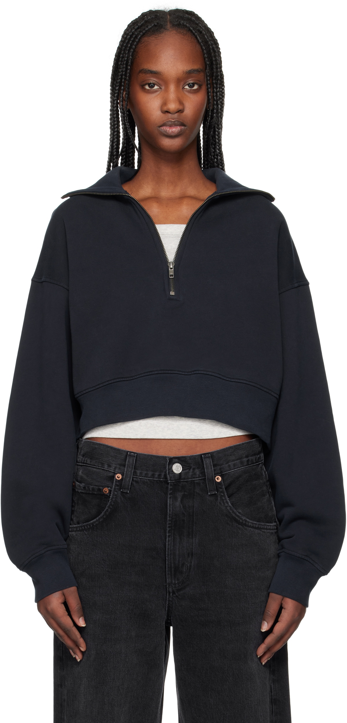 AGOLDE Navy Bethan Quarter Zip Sweatshirt