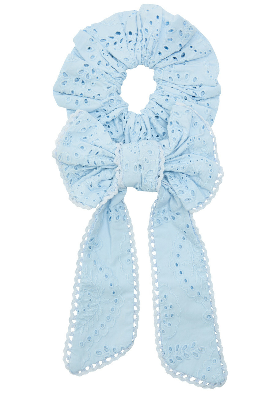 Damson Madder Iris Broderie-anglaise Cotton Scrunchie - Blue - One Size