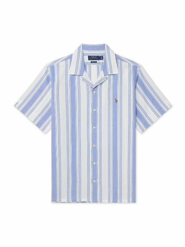 Photo: Polo Ralph Lauren - Convertible-Collar Logo-Embroidered Striped Cotton Oxford Shirt - Blue