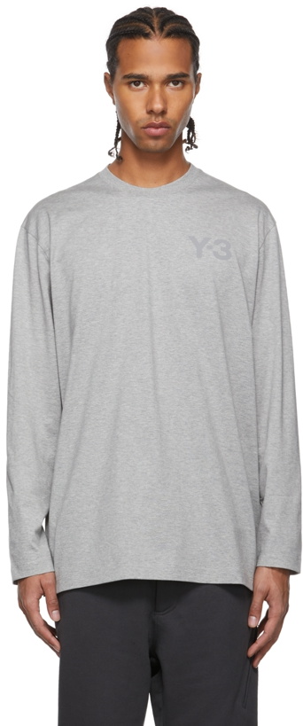 Photo: Y-3 Grey Chest Logo Long Sleeve T-Shirt
