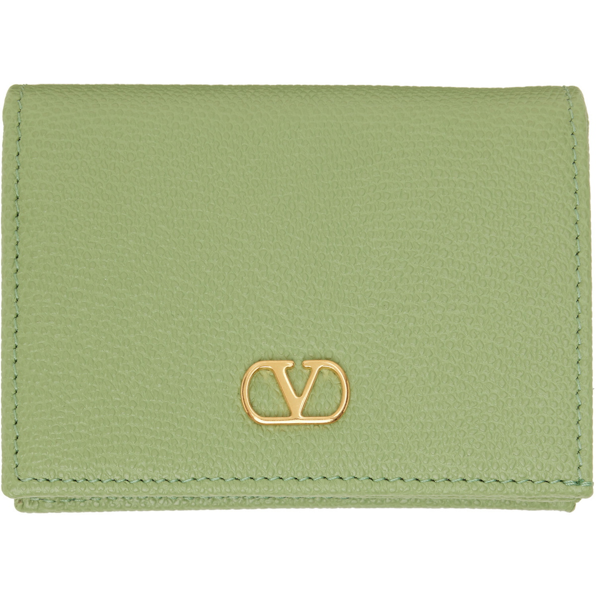 Valentino Garavani Green VLogo Signature Grainy Calfskin Wallet