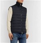 Dunhill - Leather-Trimmed Quilted Shell Down Gilet - Blue