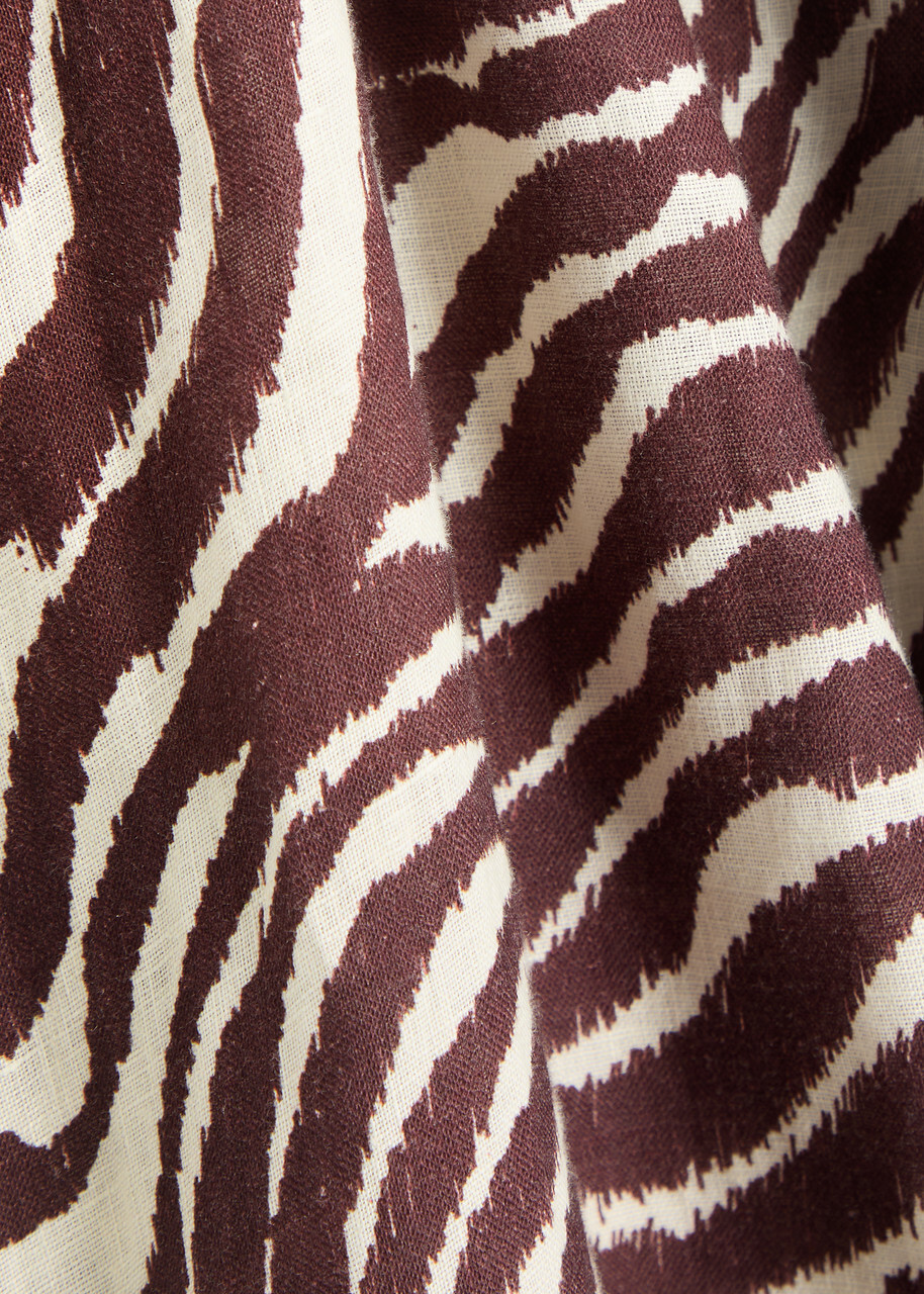 Desmond & Dempsey Tide Zebra-print Linen Trousers Brown