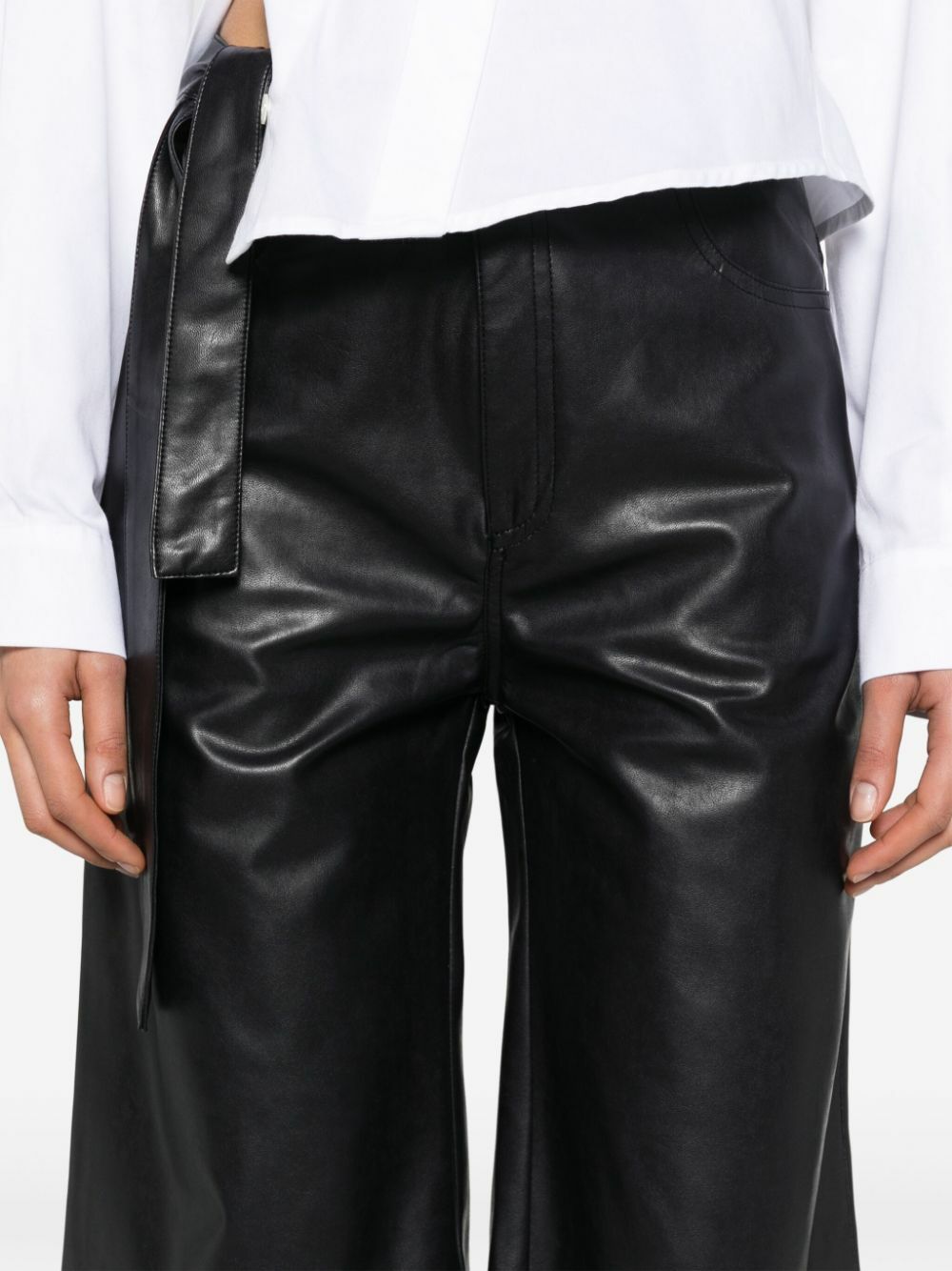 Jade Cropper Blue Cut-Out Faux-Leather Shorts