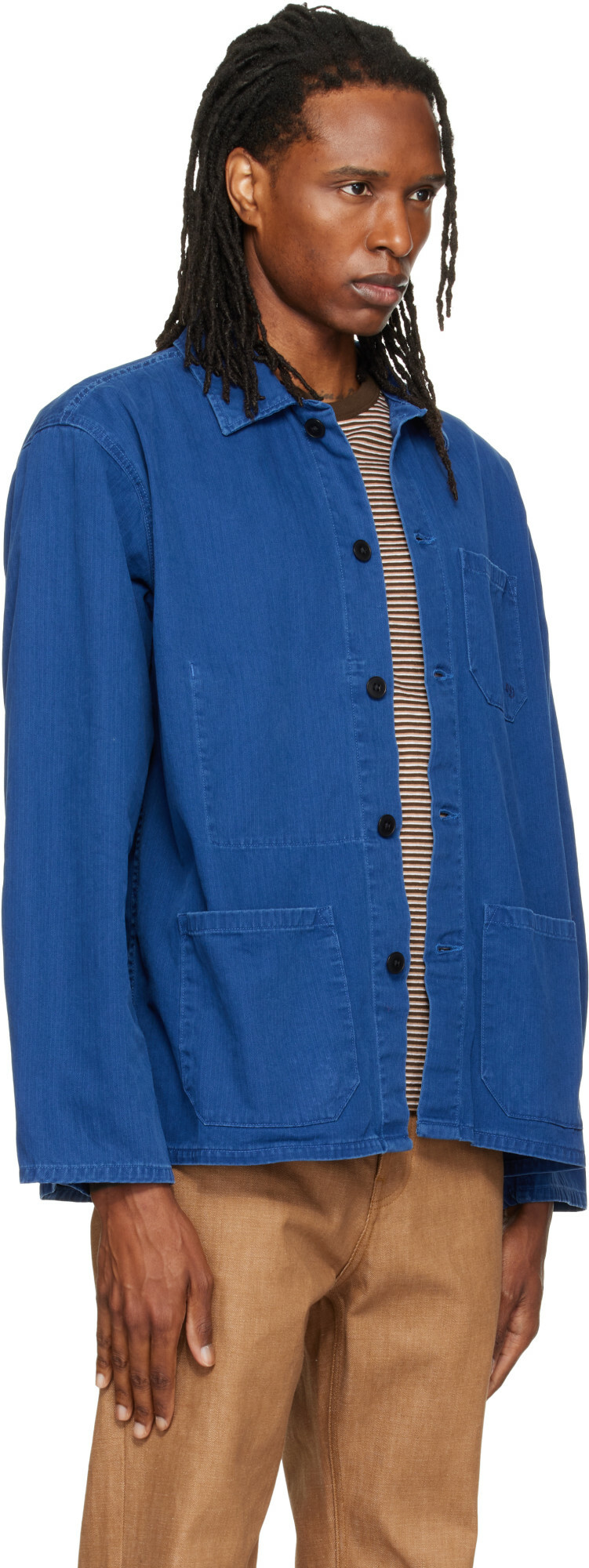 Nudie Jeans Blue Buddy Herringbone Chore Jacket