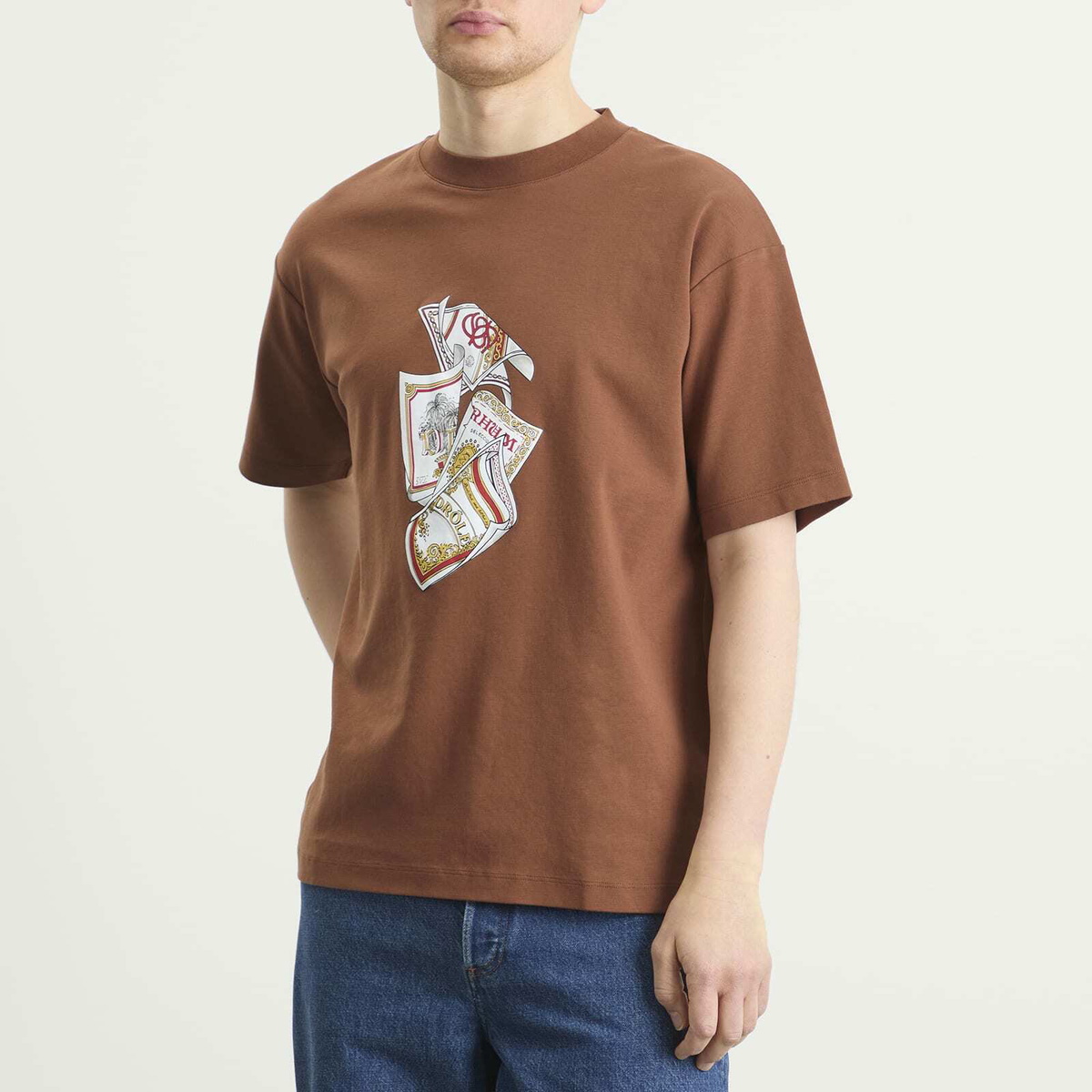 Drôle de Monsieur Men's Rum Labels T-Shirt in Brown