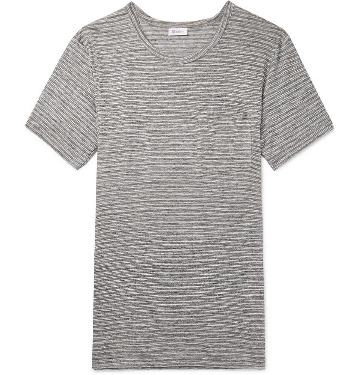 Photo: Schiesser - Helmut Striped Mélange Linen T-Shirt - Men - Gray