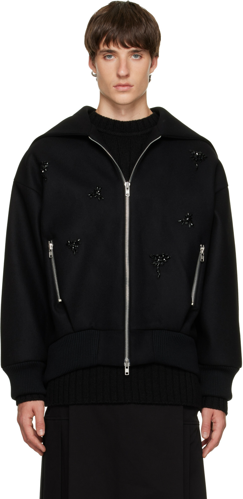 Simone Rocha Black Embellished Oversized Split Hood Jacket