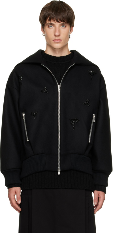 Photo: Simone Rocha Black Embellished Oversized Split Hood Jacket