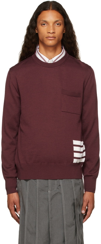 Photo: Thom Browne Burgundy 4-Bar Relaxed-Fit Sweater