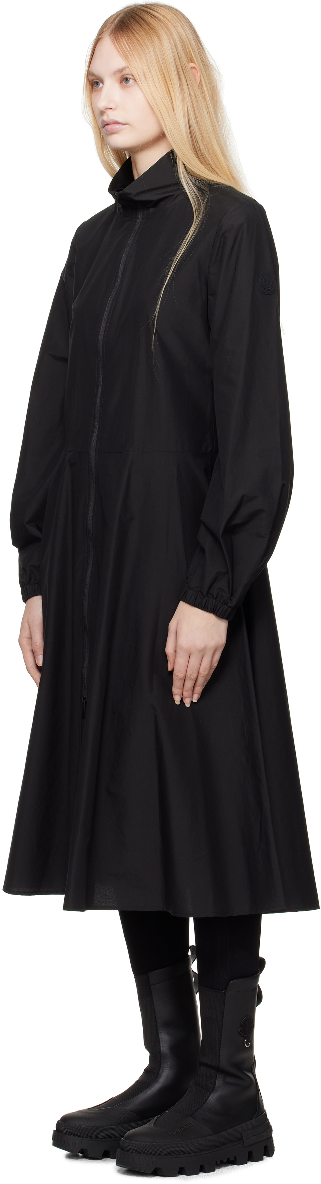 Moncler Black Front Zip Midi Dress