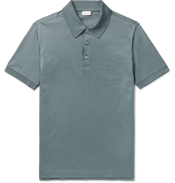 Photo: Brioni - Slim-Fit Cotton-Piqué Polo Shirt - Gray