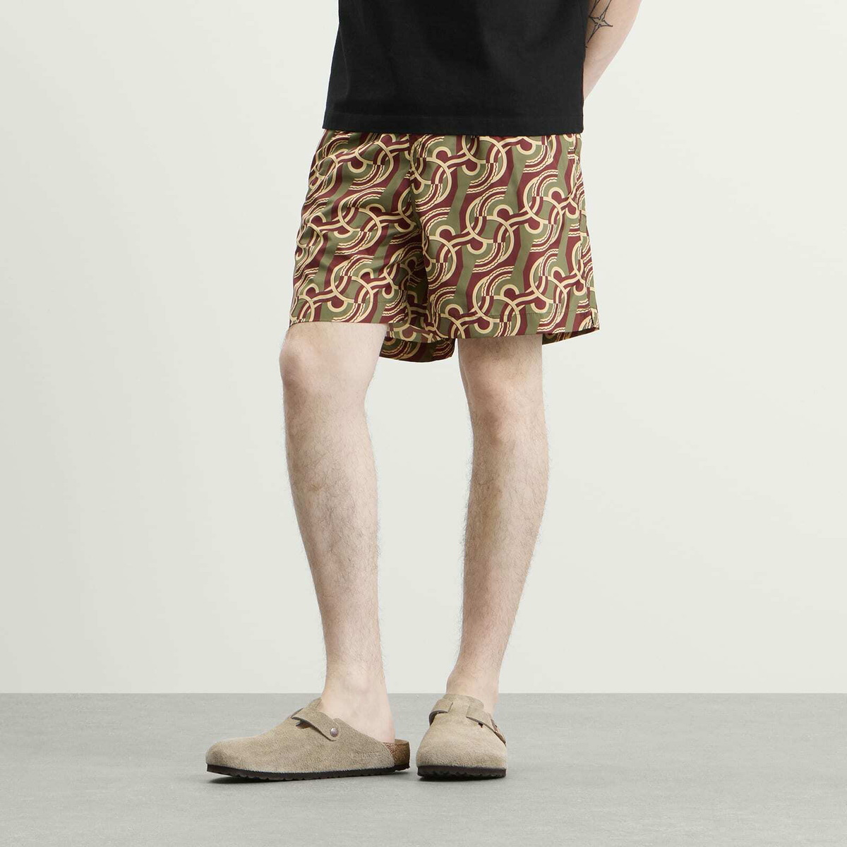 Drôle de Monsieur Men's Chain Link Monogram Swimsuit in Brown