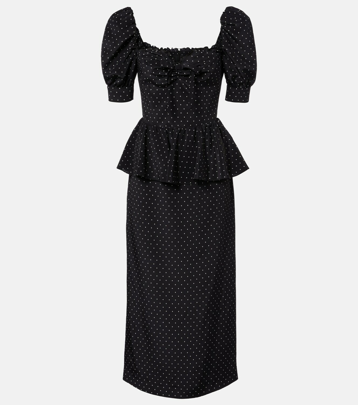 Alessandra Rich Polka-dot peplum silk midi dress