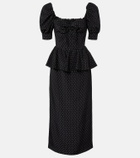 Alessandra Rich Polka-dot peplum silk midi dress