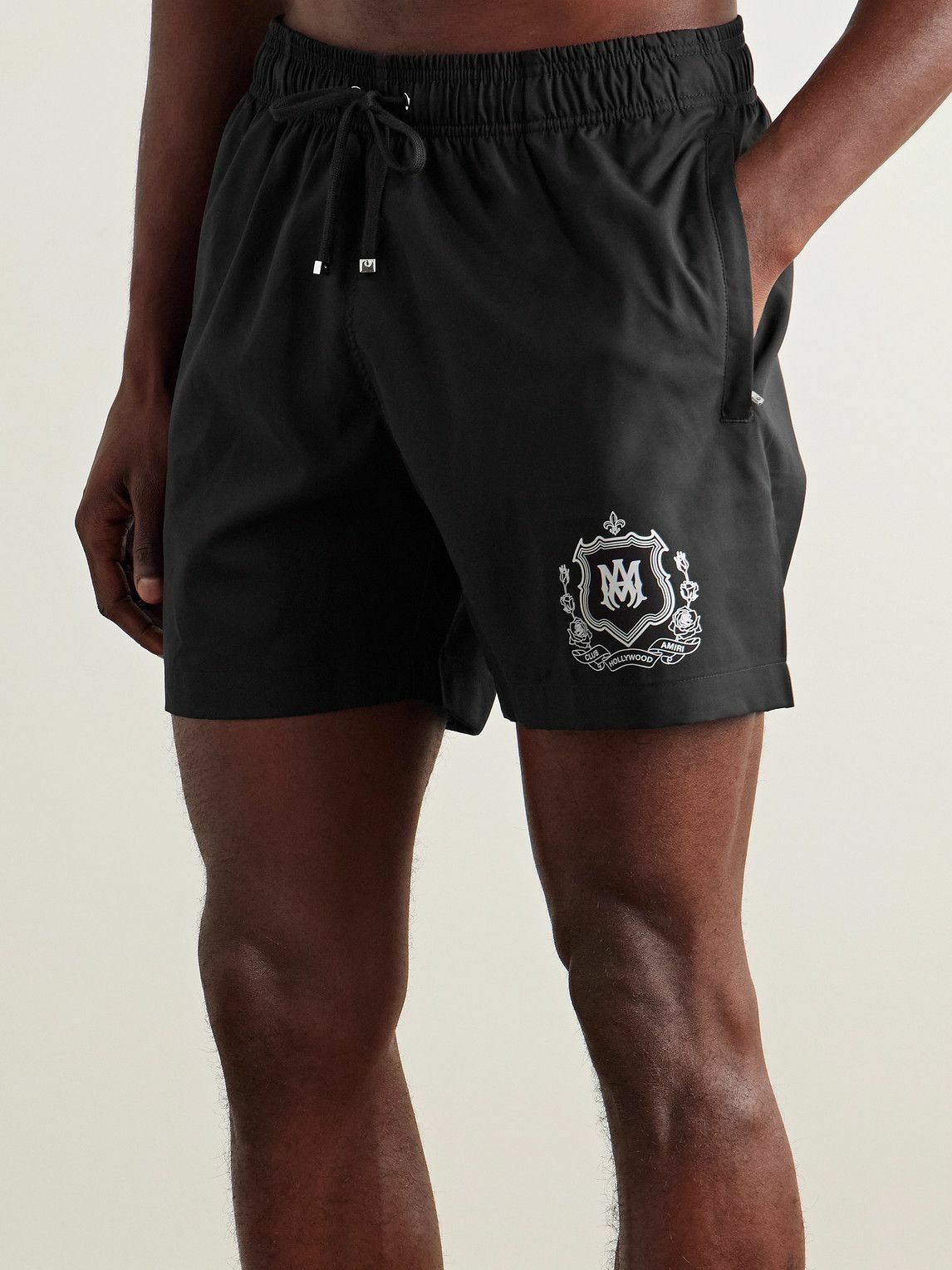 AMIRI - Straight-Leg Mid-Length Logo-Print Swim Shorts - Black