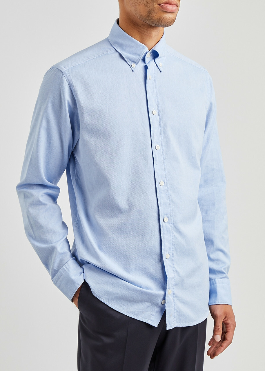 Eton Blue Piqué Cotton Oxford Shirt