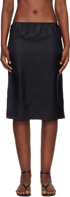 Photo: Loulou de Saison Black Vasali Silk Twill Midi Skirt