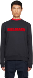 Balmain Navy Retro Flocked Sweatshirt