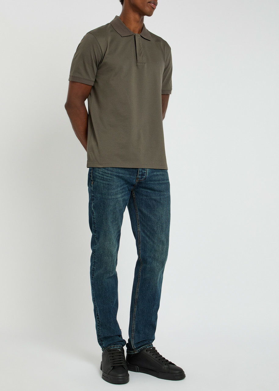 Emporio Armani Half-zip Cotton Polo Shirt Dark Green