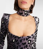Alex Perry Leopard-print velvet midi dress