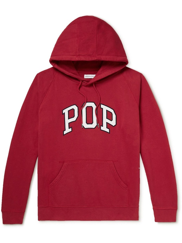 Photo: Pop Trading Company - Arch Logo-Appliquéd Cotton-Jersey Hoodie - Red