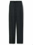 Amomento - Straight-Leg Pleated Striped Peached-Crepe Drawstring Trousers - Black