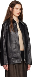 Jil Sander Black Boxy Fit Leather Biker Jacket