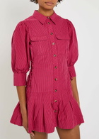 Damson Madder Maisie Striped Cotton Mini Shirt Dress Red