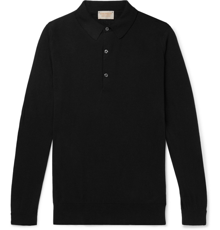 Photo: John Smedley - Lanlay Slim-Fit Sea Island Cotton and Cashmere-Blend Polo Shirt - Black