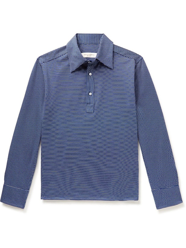 Photo: Giuliva Heritage - Enzo Striped Cotton-Jersey Polo Shirt - Blue