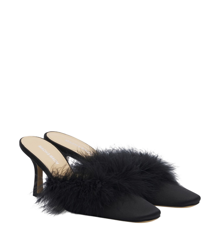 Photo: Mach & Mach Carolyn feather-trimmed satin mules
